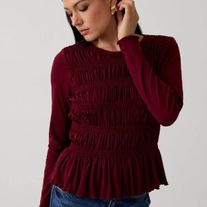 Brigands Round Neck Long Sleeve Smocked Top
